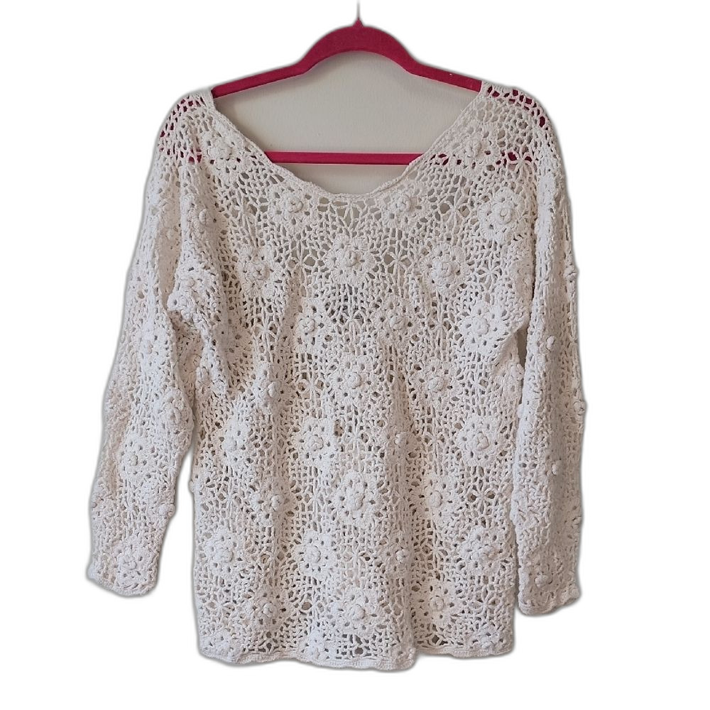 VTG White Crochet Knit Sweater